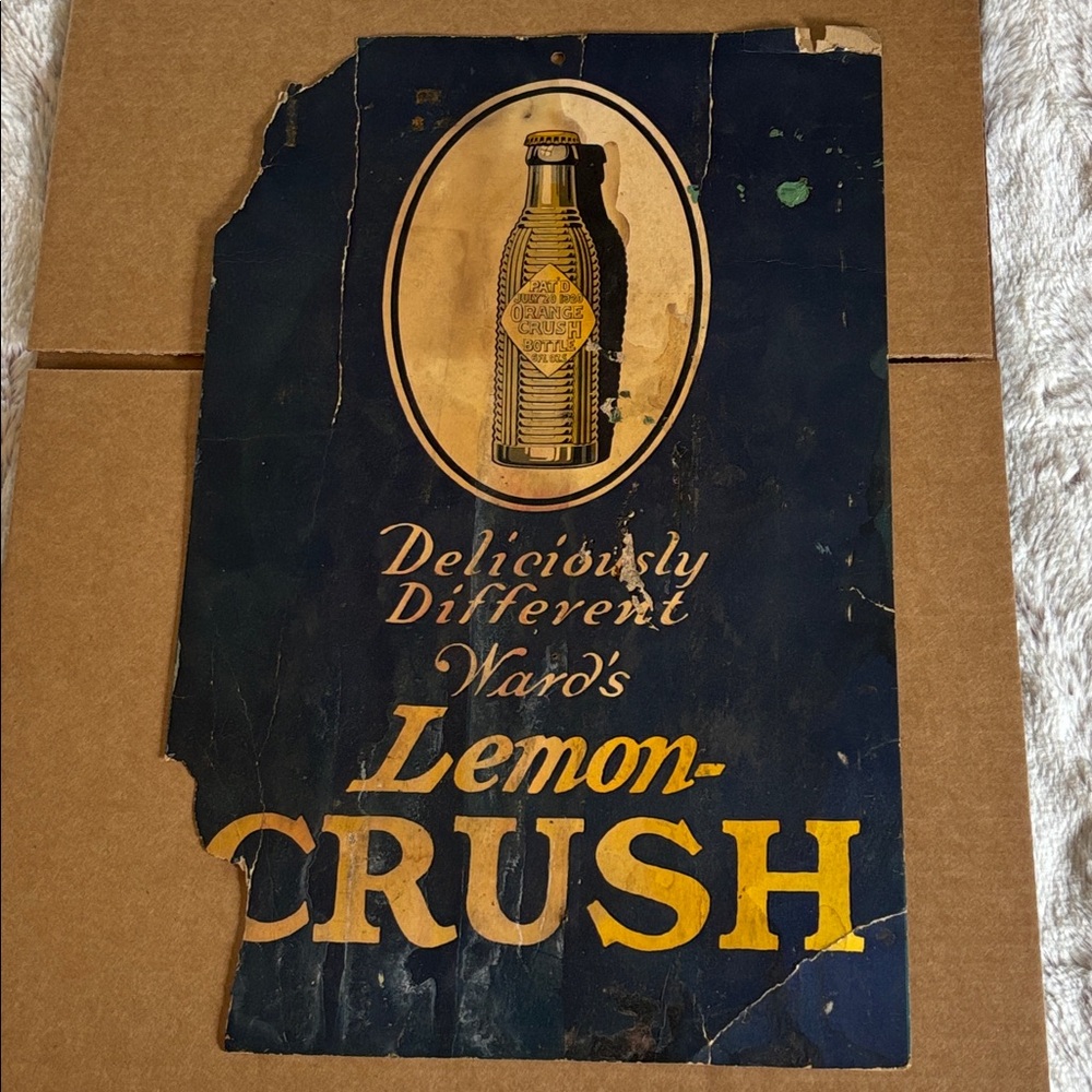 Very rare Vintage Lemon Crush Wall Sign - Yellow on Black!